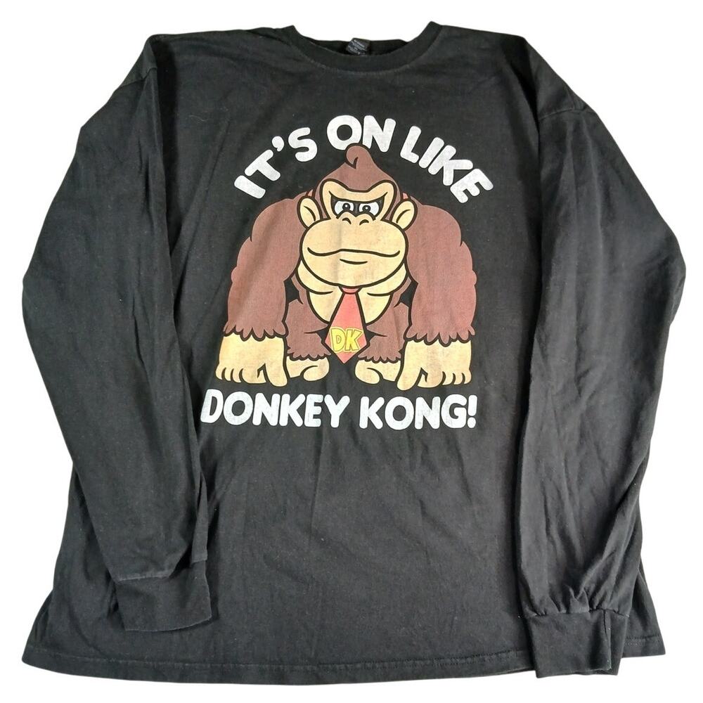 It's On Like Donkey Kong Shirt Mens 2XL XXL Black Long Sleeve Video Game Graphic